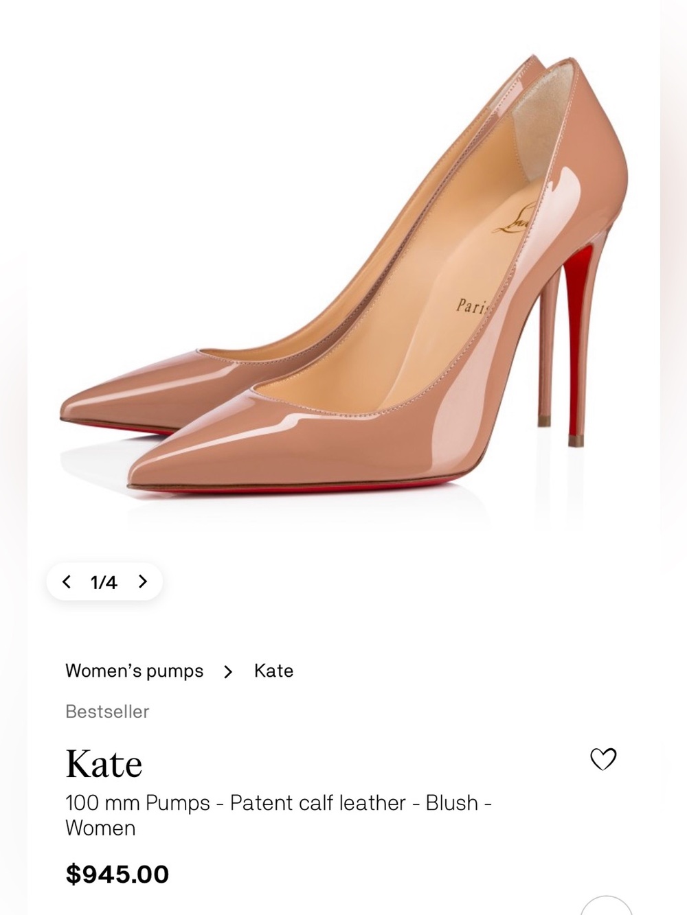 Christian Louboutin Décolleté 554 100 Nude Patent Leather Pointed-Toe Pumps